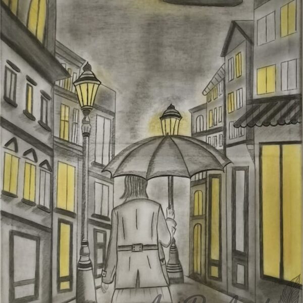 City Shadows-"A woman walks through the city at dusk, immersed in her thoughts..."