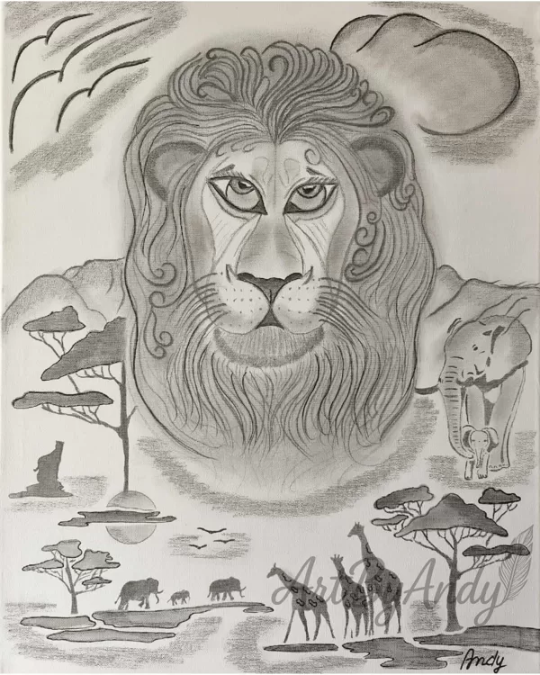 Guardian of the African Savannah-,,Kráľ zvierat-sila, pokoj a ochrana savany."